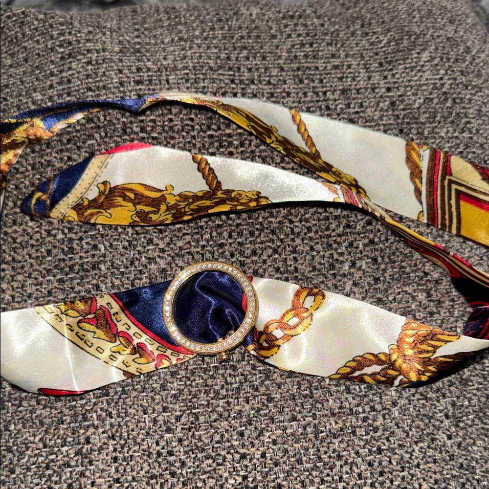 Elegant Gold and Navy small Scarf with Crystal Accents - Picture 5 of 5